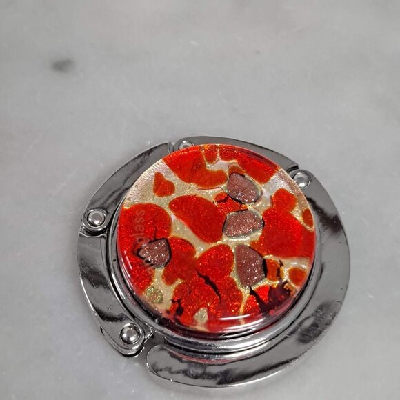 Tabletop Handbag Holder Foldable Orange & Gold Mosaic Look with Resin Coating - Picture 5 of 9